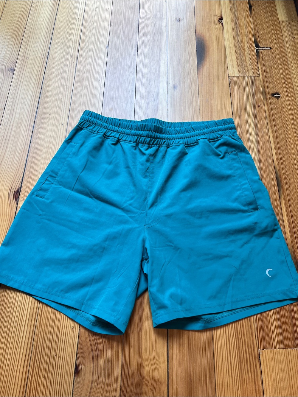 Zyia Active Men’s Medium Athletic Training Shorts Teal Stretch Zip Pocket